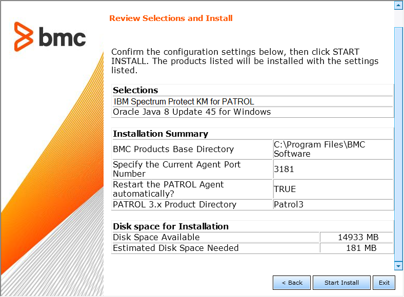 Installation Wizard - Reviewing Installation Options
